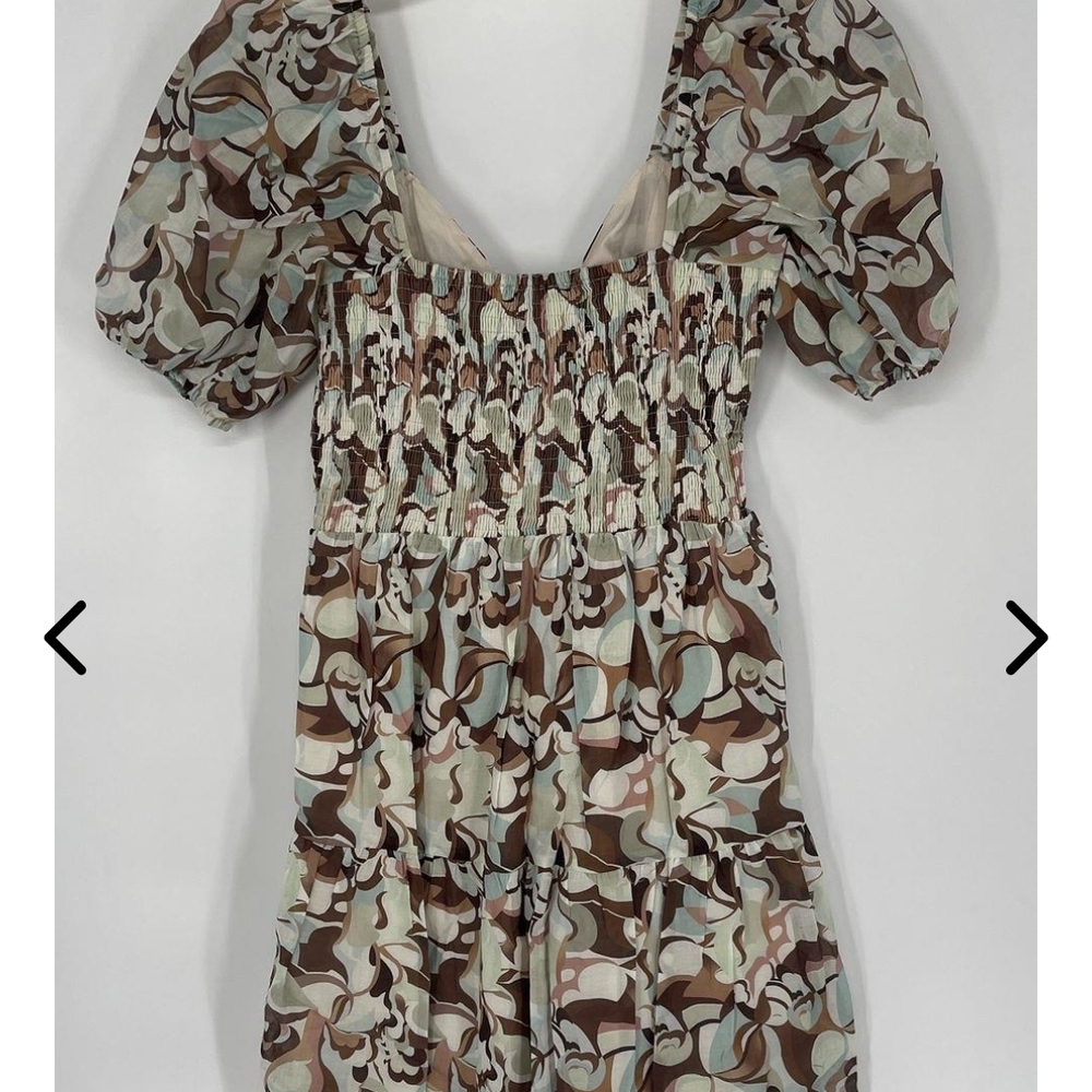 Heartloom Brown Multi Print Puff Sleeve Smocked Midi Dress
